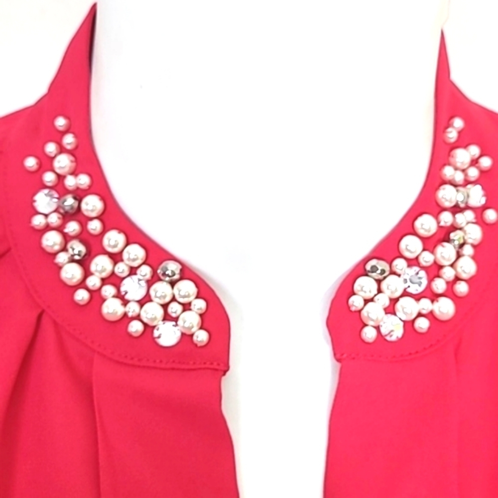 Long sleeve button down sharp pearl bead and bellished fuchsia bright pink red